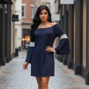 Dice Tunic Dress with Belled Sleeves Size M/L